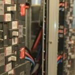 Industrial electrical switchgear with circuit breakers and wiring