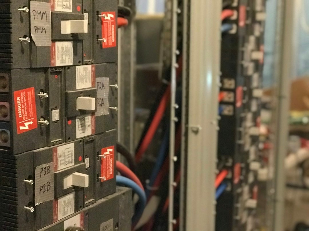 Industrial electrical switchgear with circuit breakers and wiring