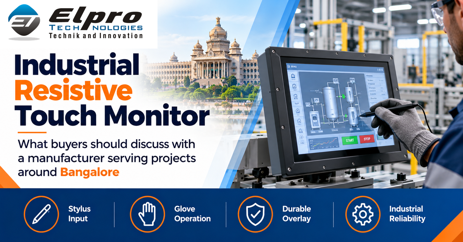 Elpro Technologies industrial resistive touch monitor supplier – bangalore, featuring the official uploaded Elpro Technologies logo