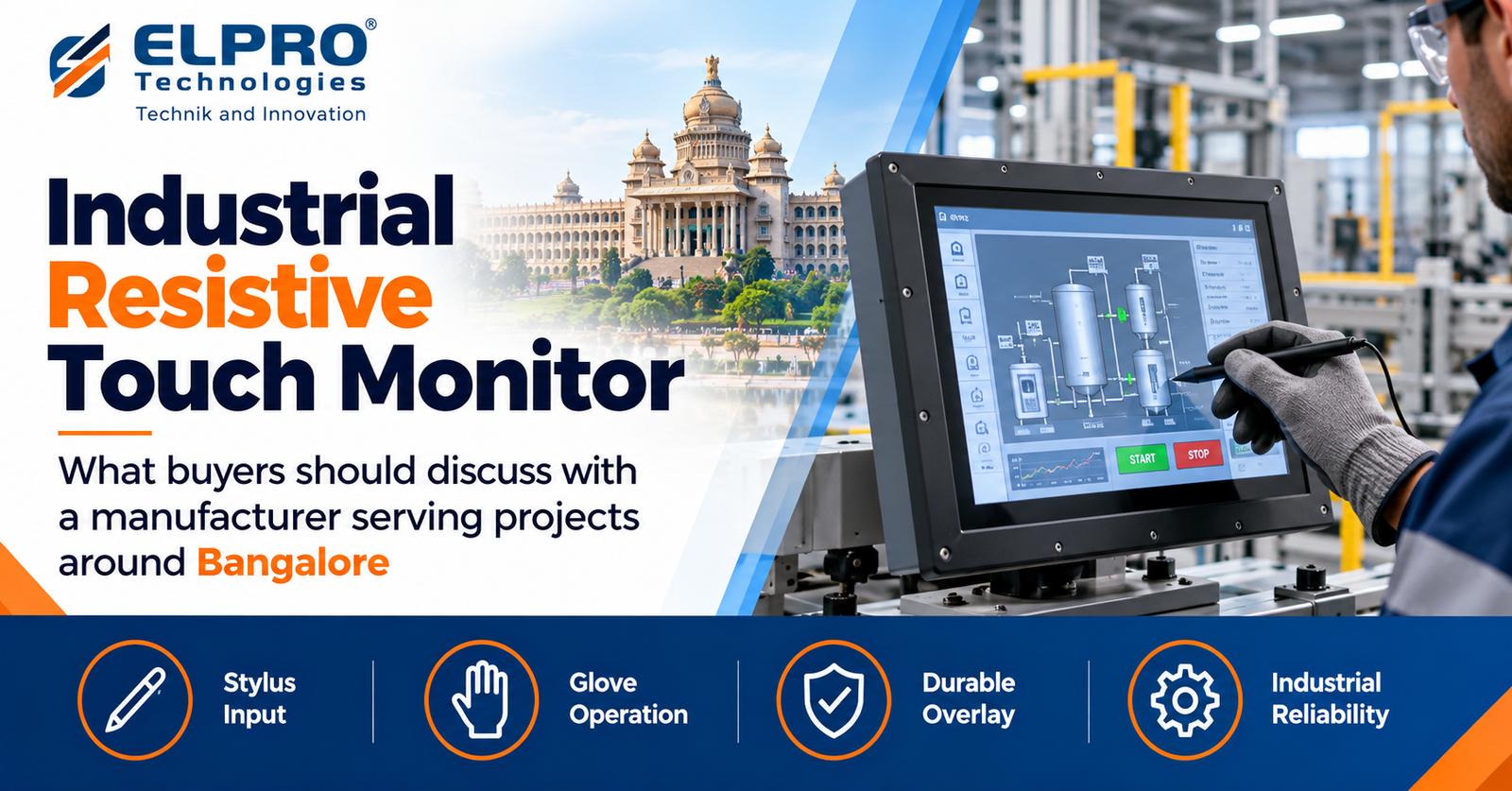 Elpro Technologies industrial resistive touch monitor for Bangalore projects
