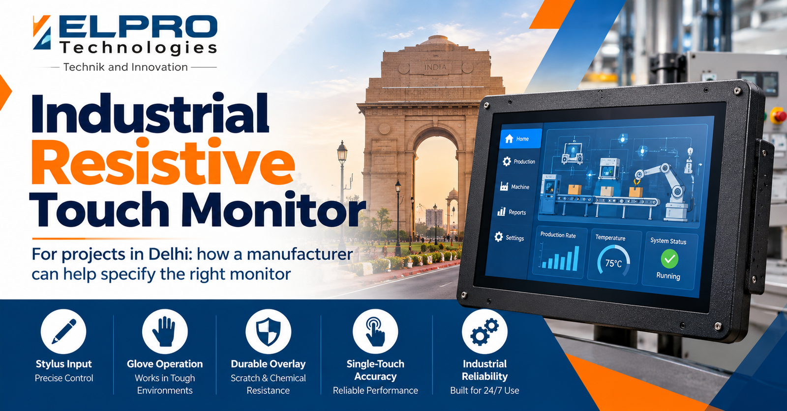 Elpro Technologies industrial resistive touch monitor for Delhi projects