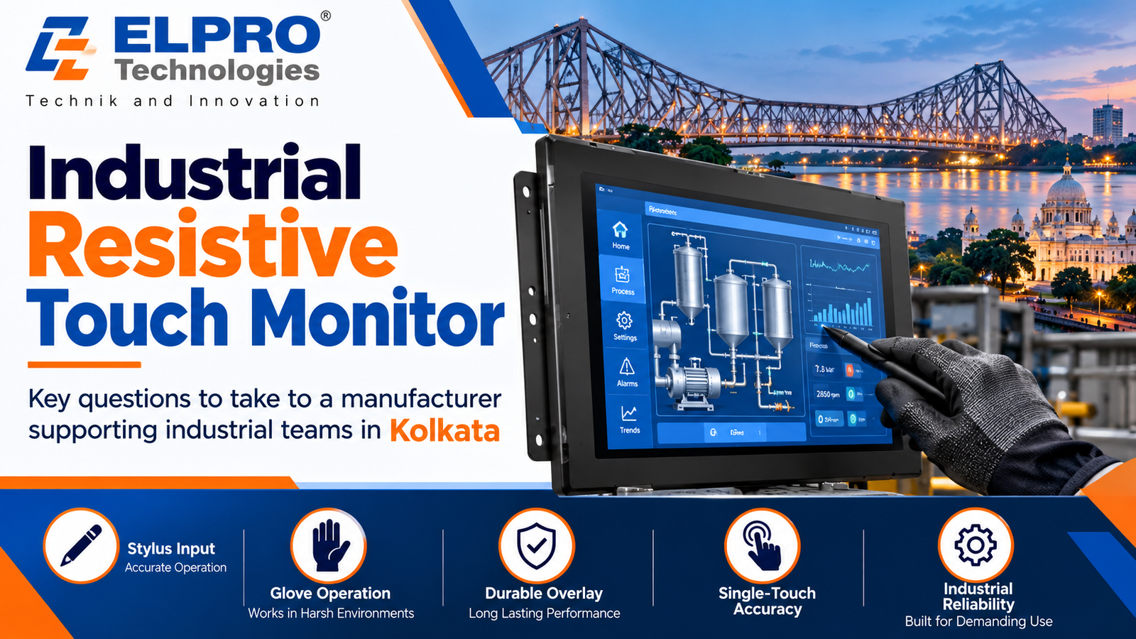 Elpro Technologies industrial resistive touch monitor for Kolkata industrial teams