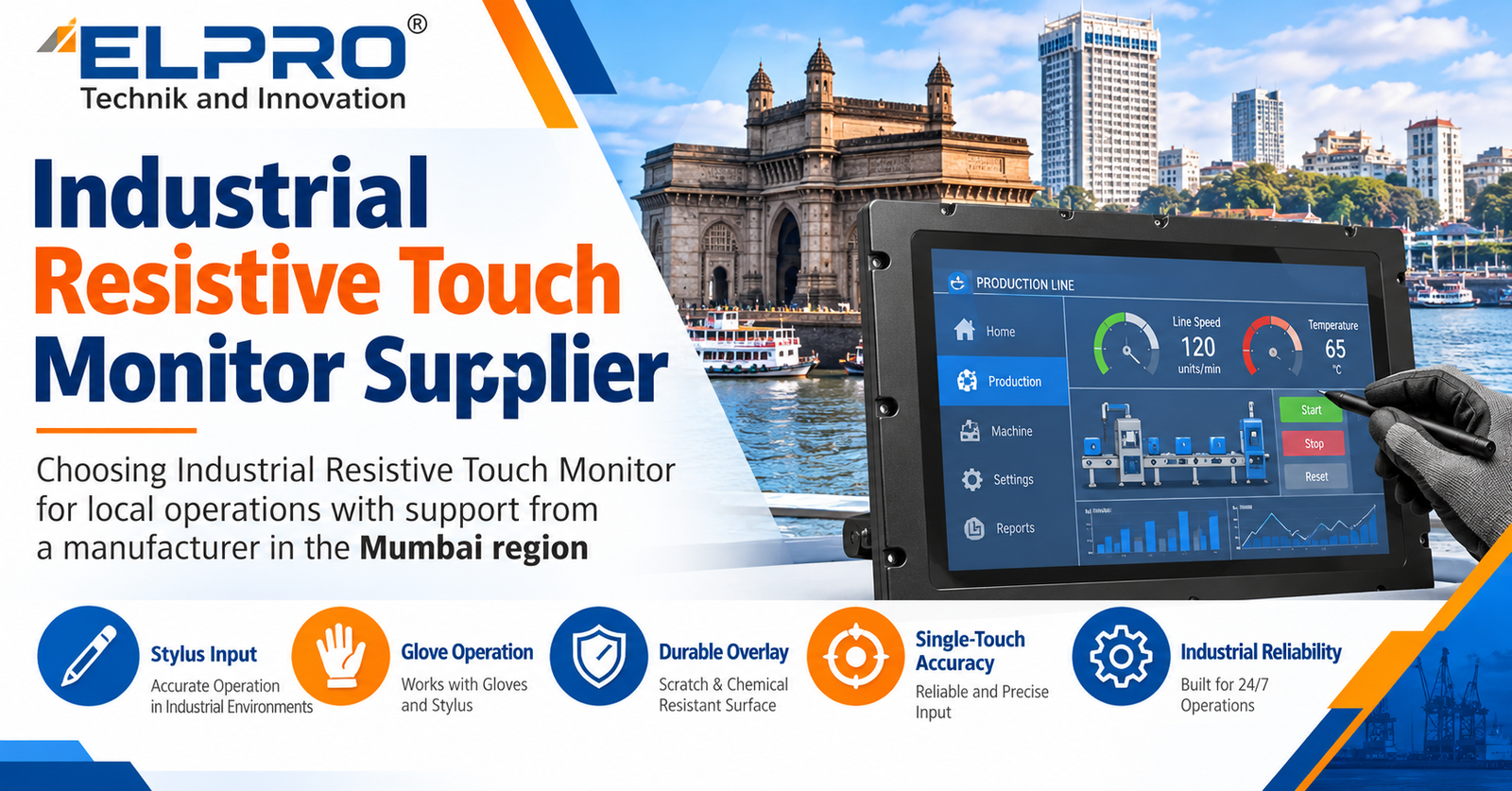 Elpro Technologies industrial resistive touch monitor for Mumbai operations