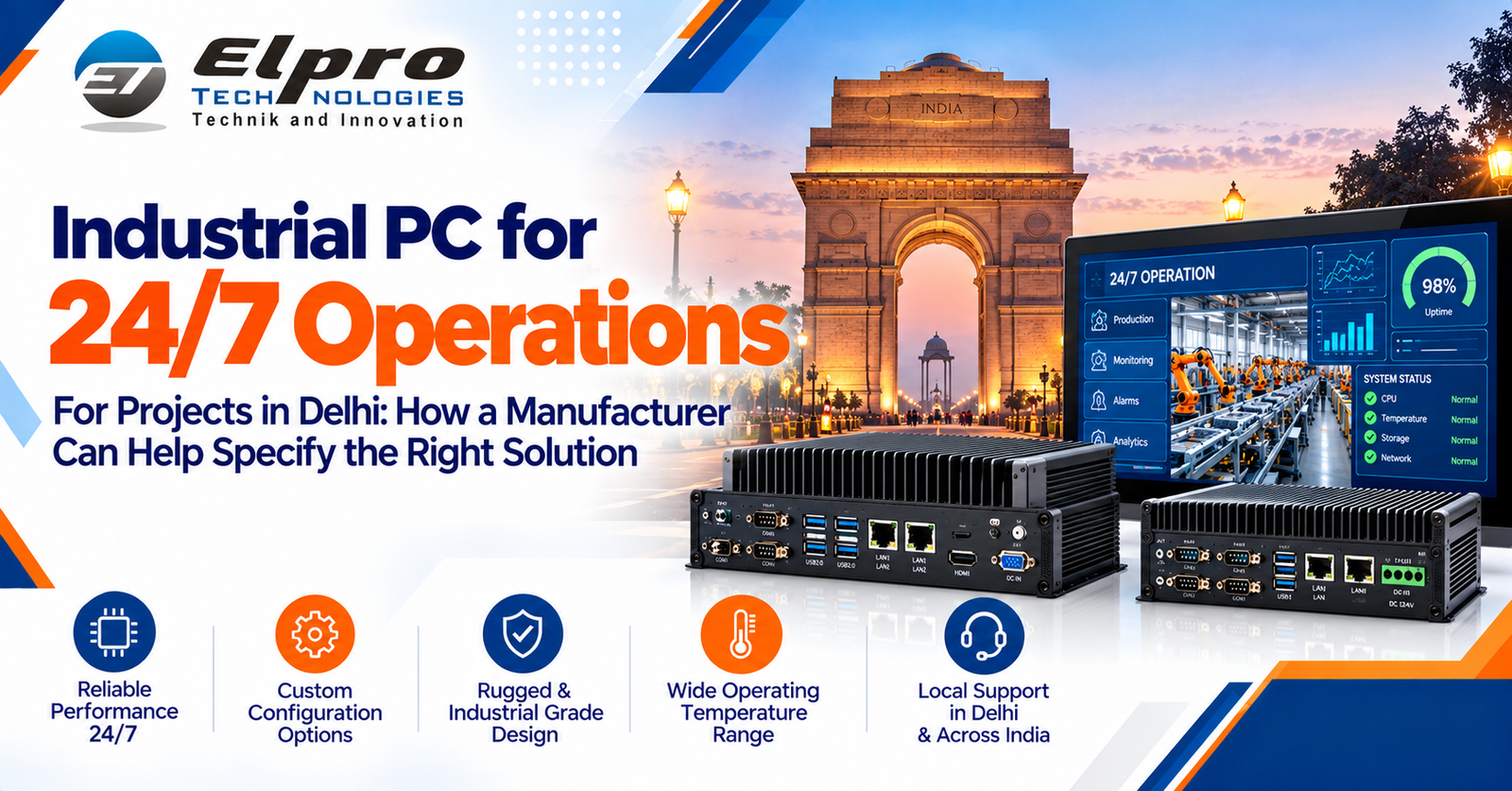 Elpro Technologies industrial PC 24/7 operations banner for Delhi projects