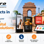 Elpro Technologies retail digital signage solutions featured banner for Delhi, with mall displays, interactive directory screens, and India Gate
